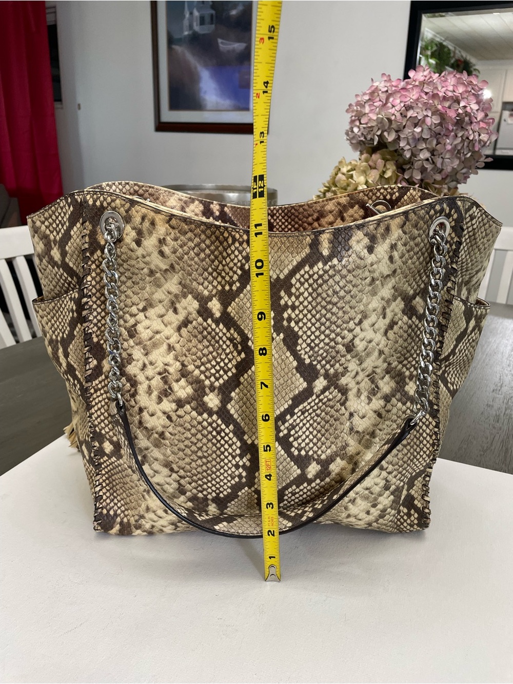 Michael Kors Brown and Cream Snake-Print Tassel Tote - Picture 3 of 8